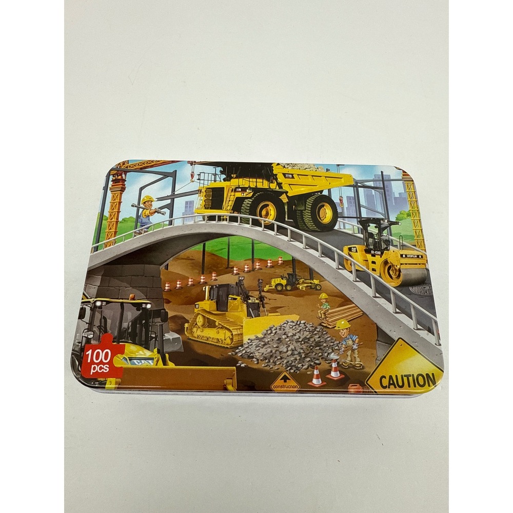 LELEMON 100 Piece Wood Construction Site Jigsaw Puzzle Tin